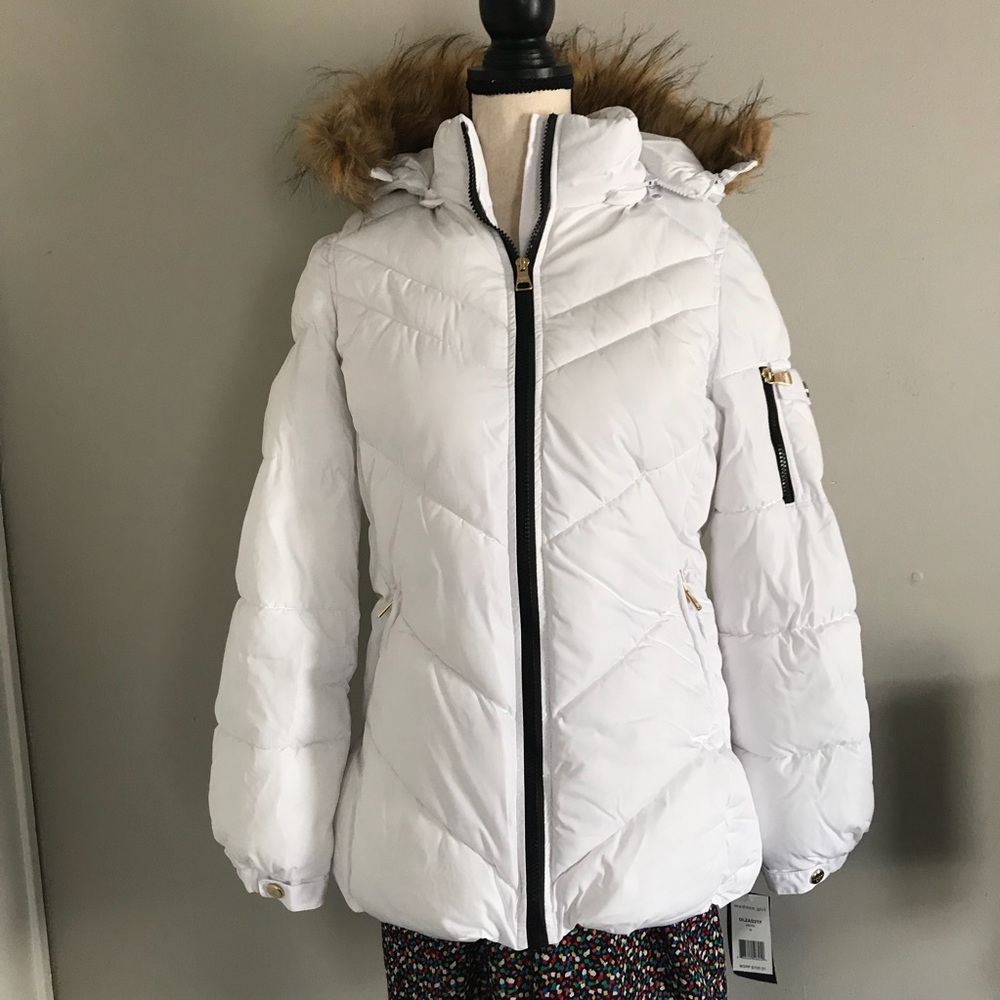 White Madden Girl Coat with Fur Hood